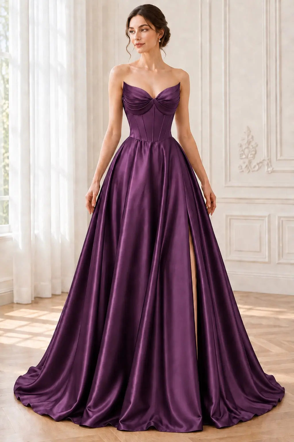 A-line Satin Formal Long Simple Sleeveless Prom Dresses with Pockets