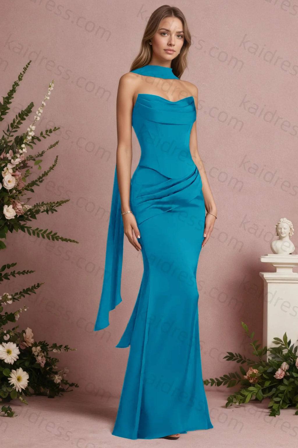 Mermaid Black Strapless Satin Long Prom Dresses Corset Evening Dresses