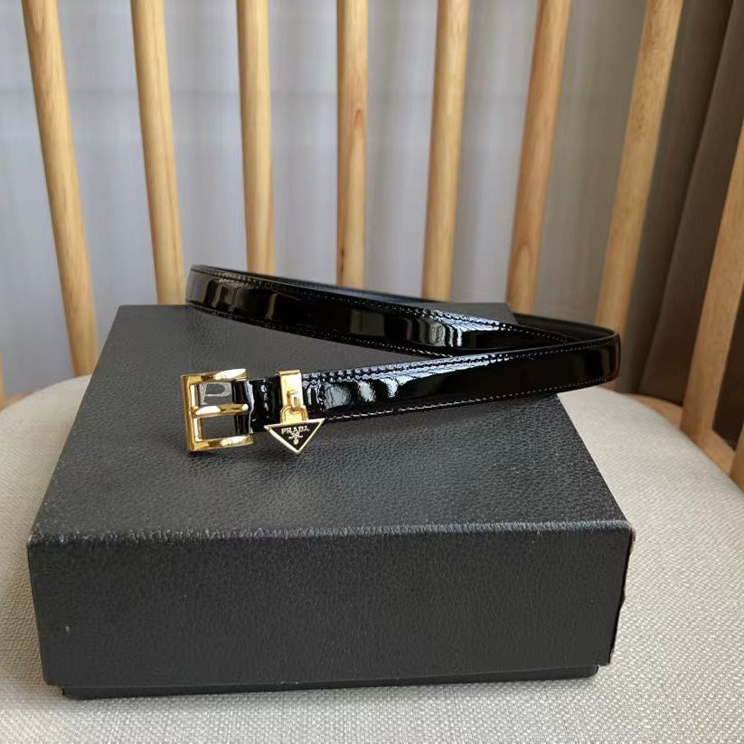 Prada Belt 1.5cm With Triangular Logo Buckle Black Patent Leather
