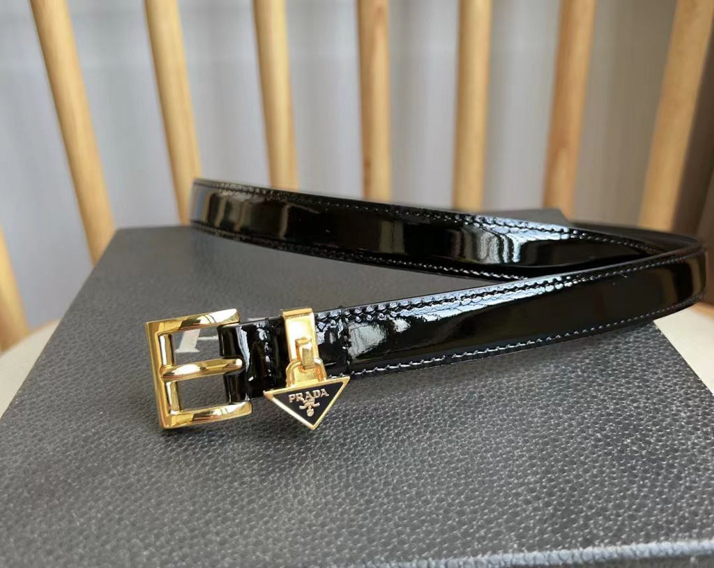 Prada Belt 1.5cm With Triangular Logo Buckle Black Patent Leather