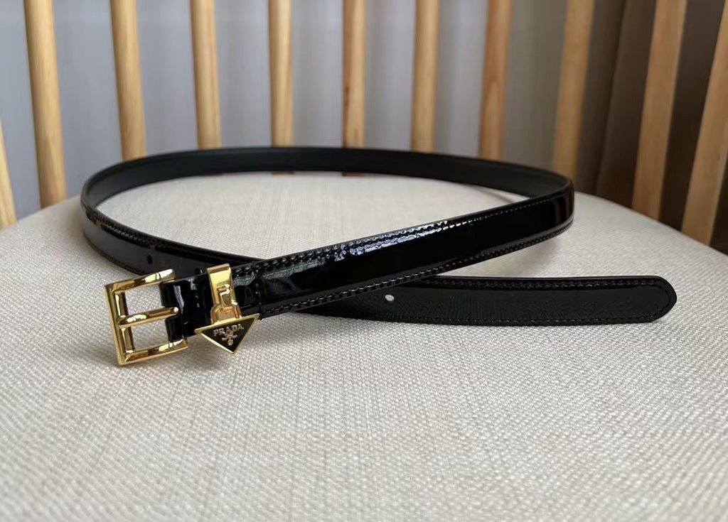 Prada Belt 1.5cm With Triangular Logo Buckle Black Patent Leather