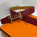 HM Constance Belt 3.8CM Gold H Buckle Burgundy Leather