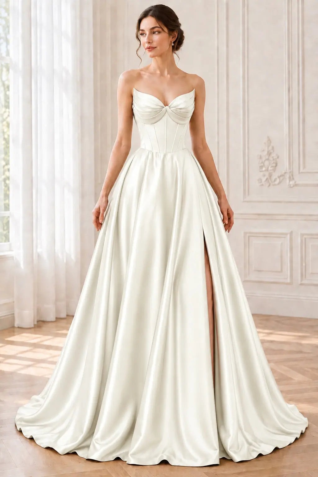 A-line Satin Formal Long Simple Sleeveless Prom Dresses with Pockets