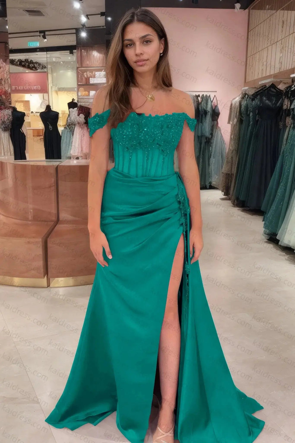 Sheath/Column Off the Shoulder Satin Beaded Prom Dress Burgundy With Appliques Prom Gown