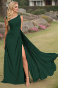 Sheath/Column Ruched One-Shoulder Sleeveless Chiffon Floor-Length Bridesmaid Dresses