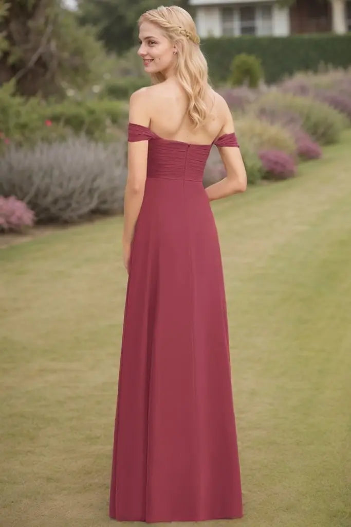 A-Line/Princess Chiffon Ruched Off-The-Shoulder Sleeveless Floor-Length Bridesmaid Dresses
