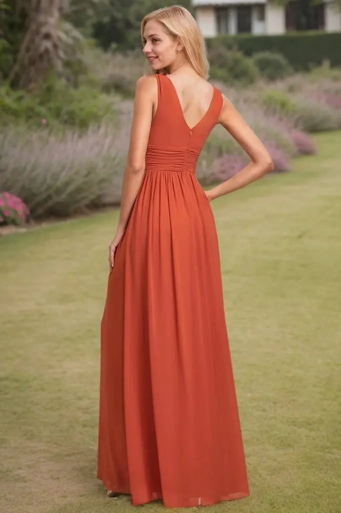 A-Line/Princess Chiffon V-neck Sleeveless Floor-Length Bridesmaid Dresses
