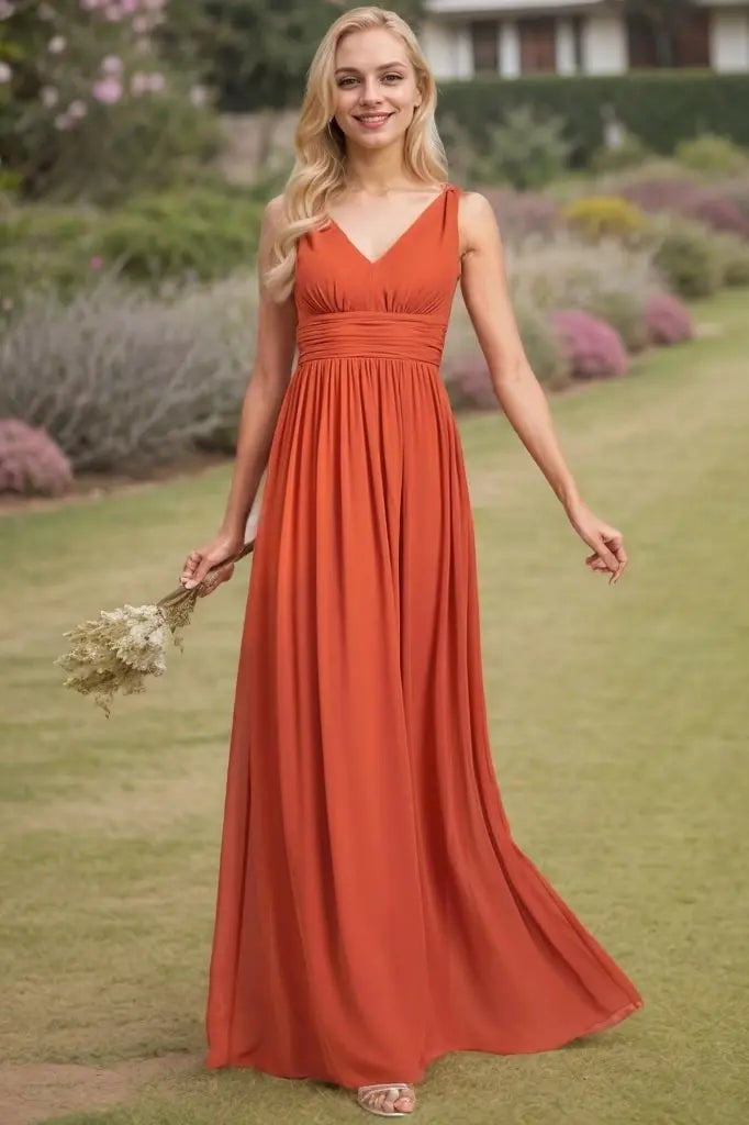 A-Line/Princess Chiffon V-neck Sleeveless Floor-Length Bridesmaid Dresses