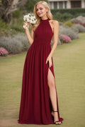 A-Line/Princess Chiffon Scoop Sleeveless Floor-Length Bridesmaid Dresses