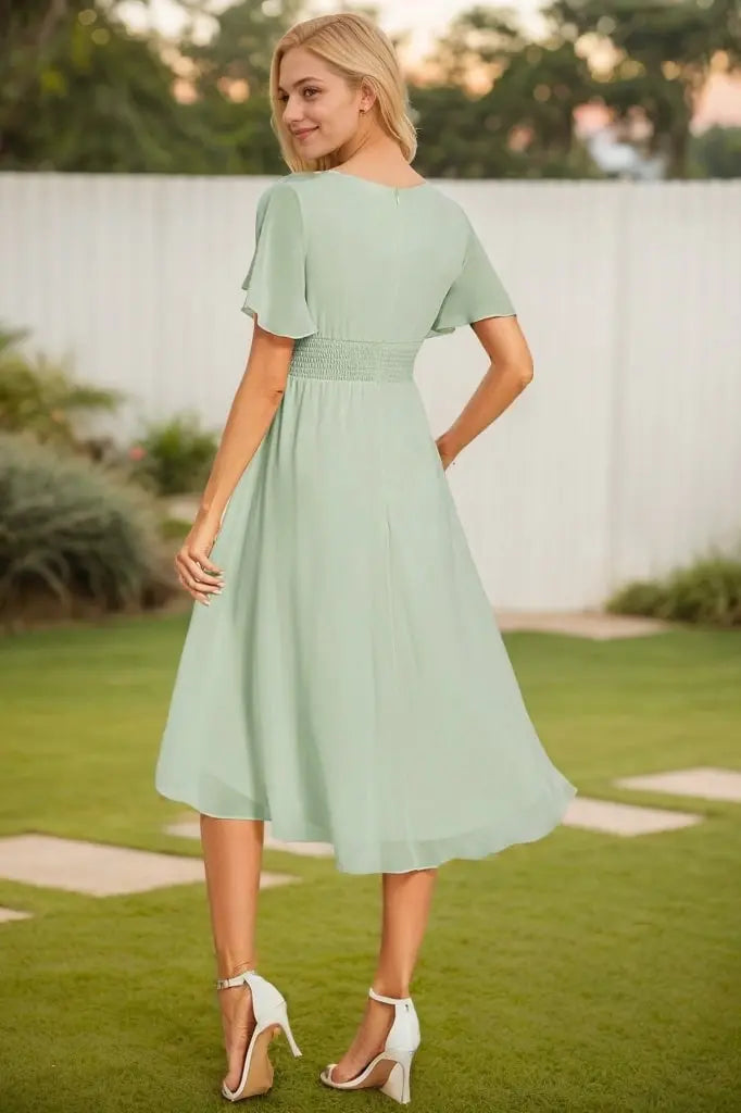 A-line Scoop Asymmetrical Chiffon Bridesmaid Dress With Ruffle
