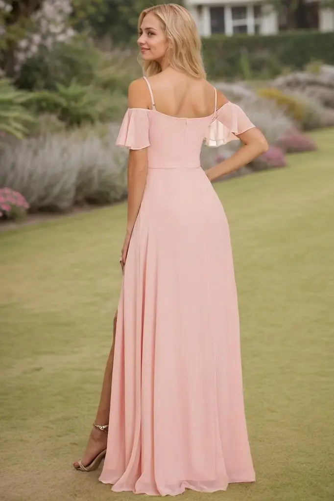 A-Line/Princess Chiffon Ruched V-neck Short Sleeves Floor-Length Bridesmaid Dresses