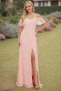 A-Line/Princess Chiffon Ruched V-neck Short Sleeves Floor-Length Bridesmaid Dresses