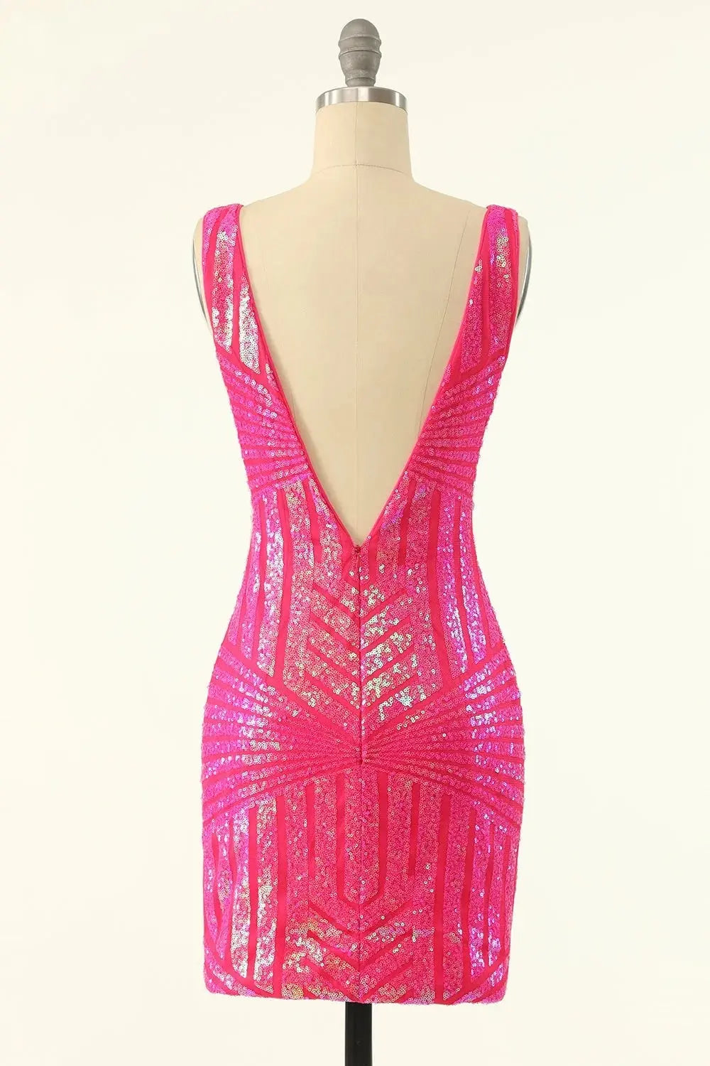 Fuchsia Sequins Dresses V-Neck Tight Homecoming Dress