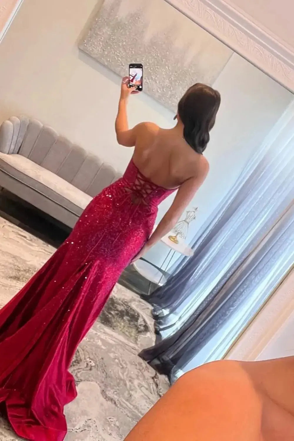 Mermaid Glitter Yellow Sweetheart Cut-out Long Prom Dress with Beading