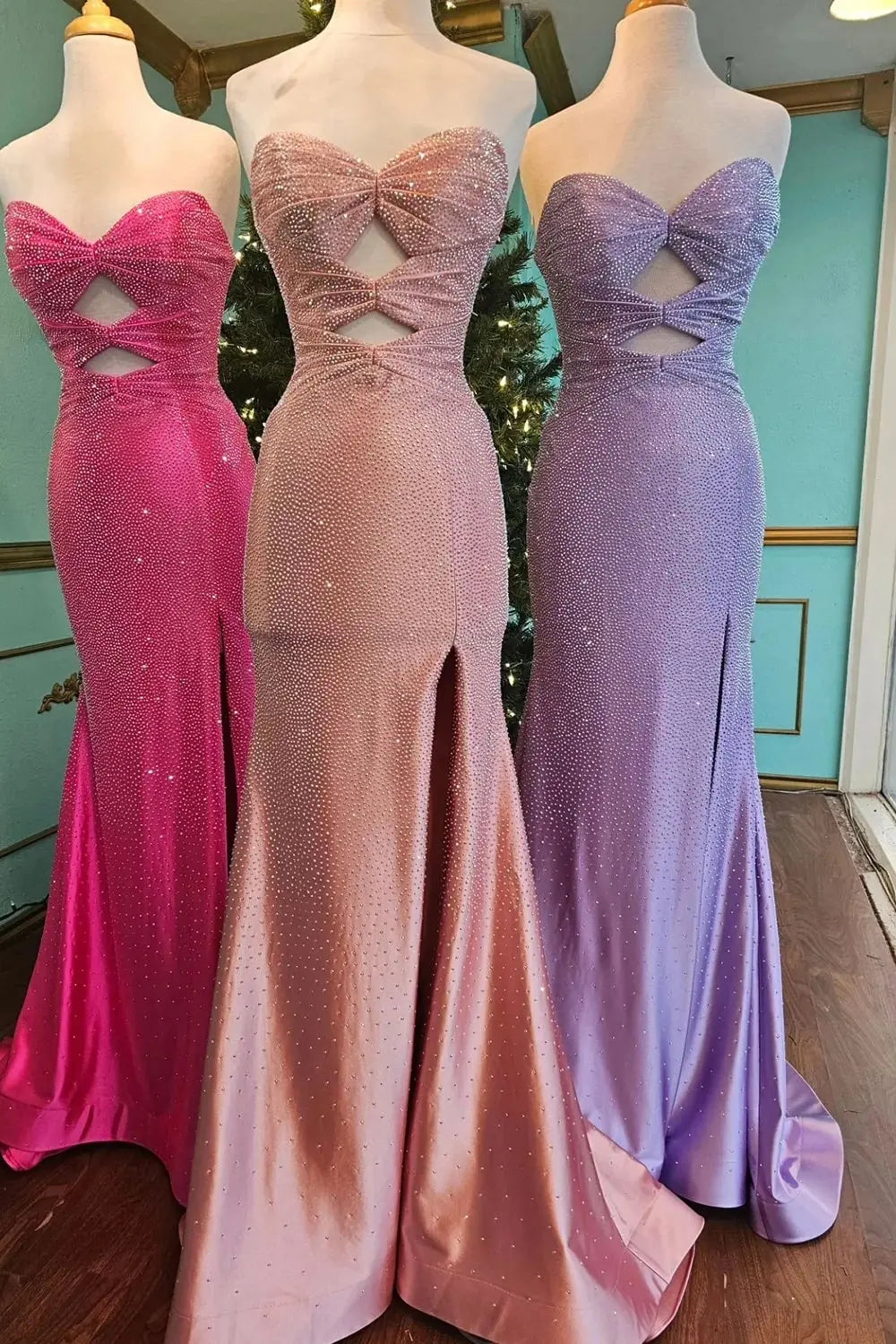 Mermaid Glitter Yellow Sweetheart Cut-out Long Prom Dress with Beading
