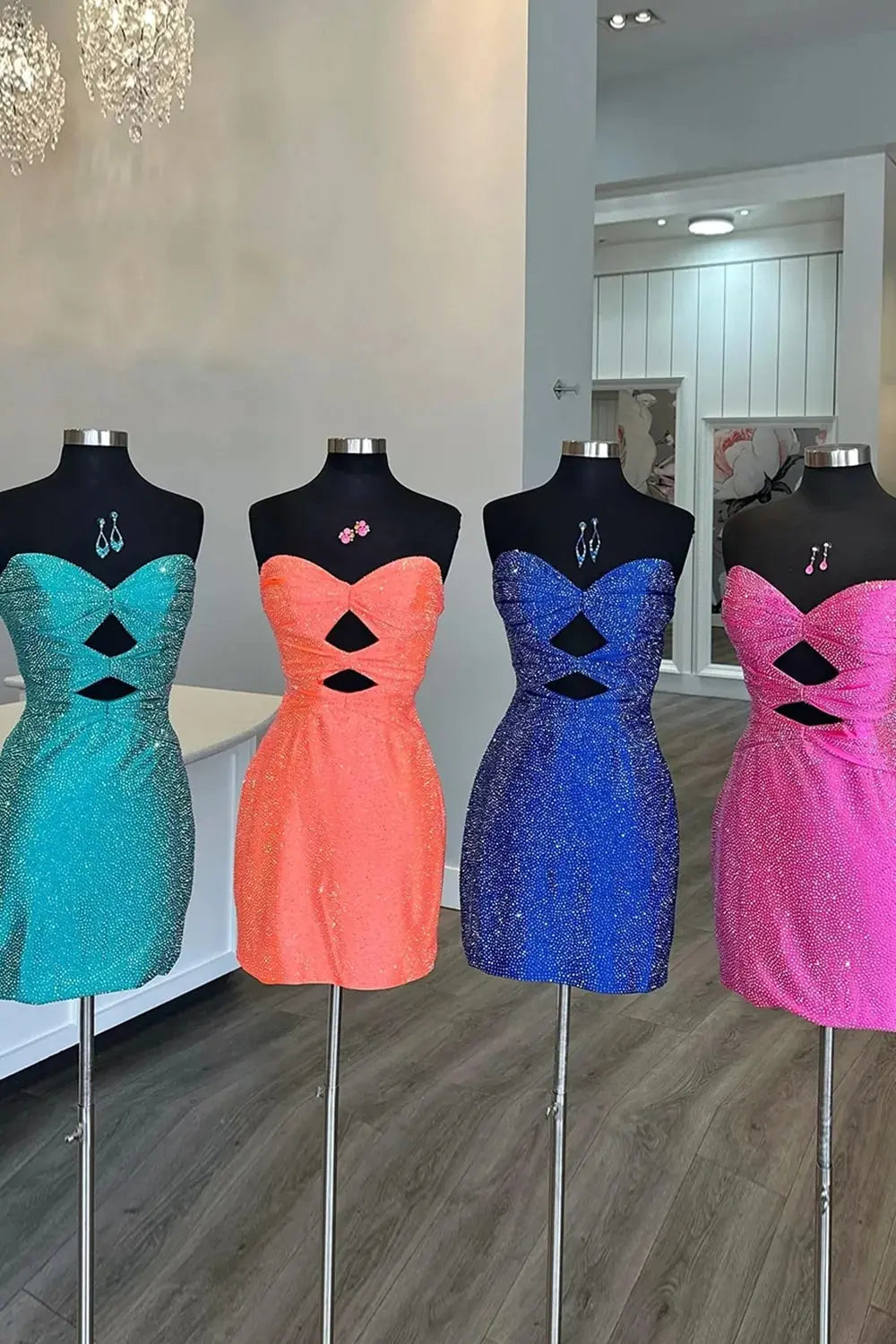 Sparkly Orange Beaded Cut Out Bodycon Short Homecoming Dress