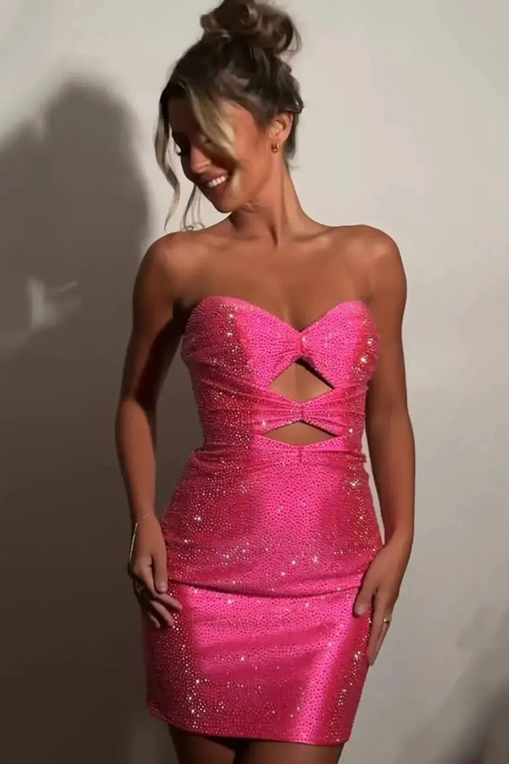 Sparkly Orange Beaded Cut Out Bodycon Short Homecoming Dress