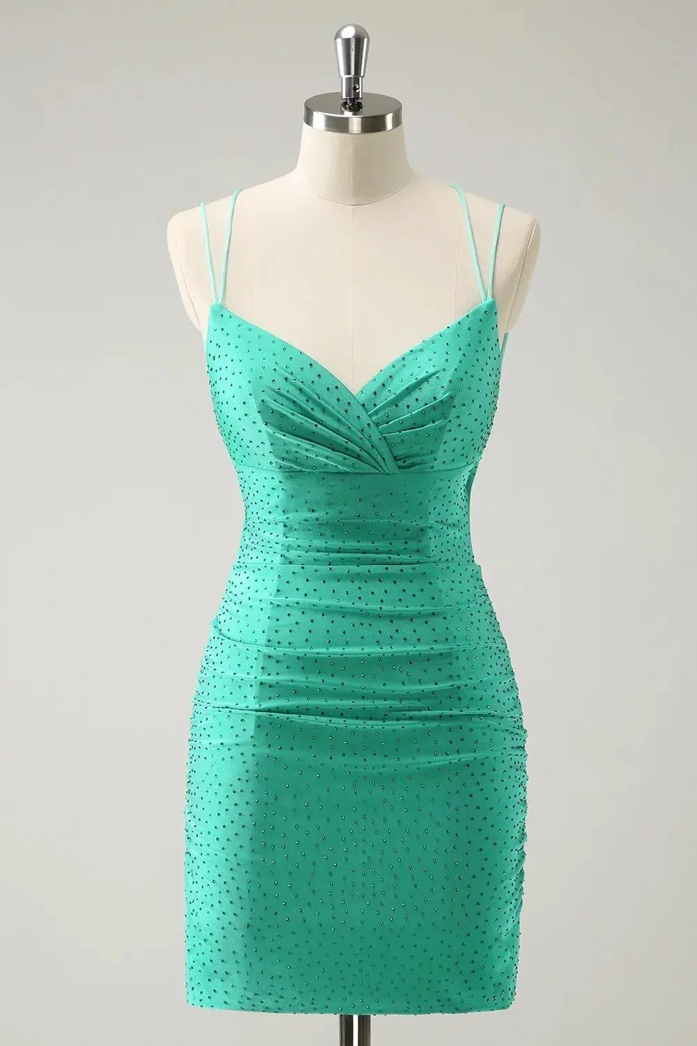 Glitter Green Spaghetti Straps Bodycon Homecoming Dress with Beading