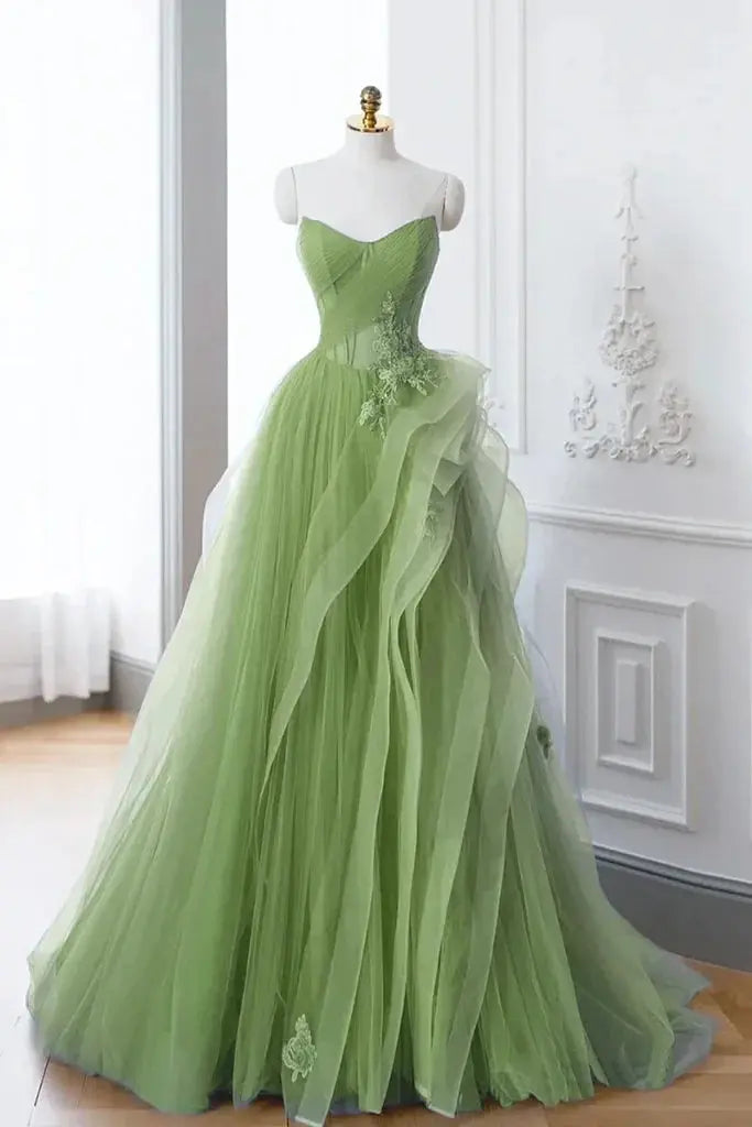 A-Line Blue Tulle Lace Long Formal Dress Off the Shoulder Formal Evening Dress