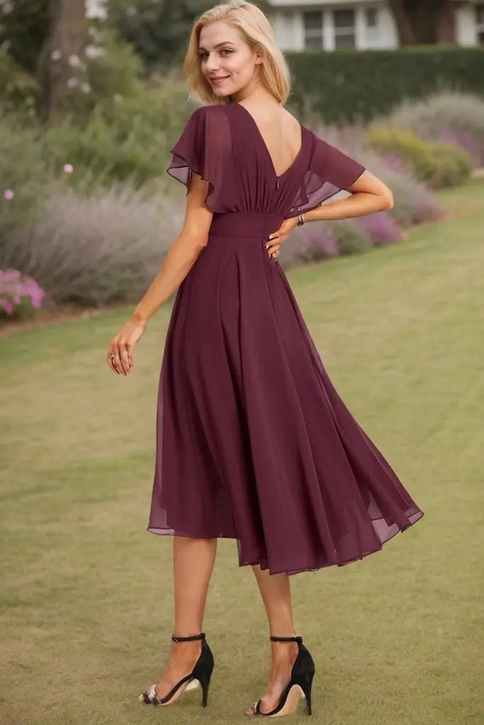 A-line Scoop Asymmetrical Chiffon Bridesmaid Dress With Ruffle