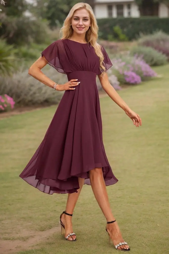 A-line Scoop Asymmetrical Chiffon Bridesmaid Dress With Ruffle