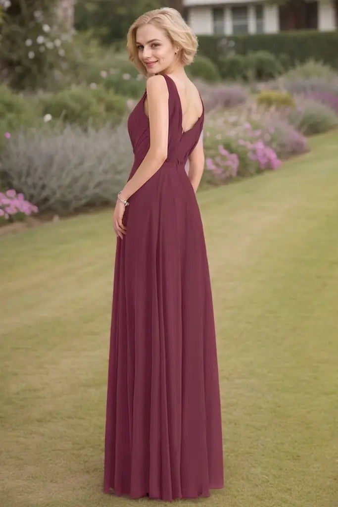 A-Line/Princess V-neck Sleeveless Ruched Floor-Length Chiffon Bridesmaid Dresses