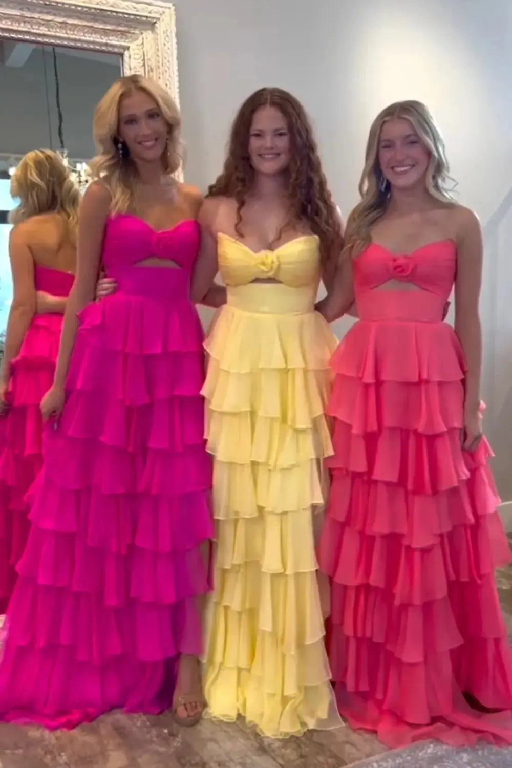 A-Line Black Sweetheart Chiffon Tiered Long Prom Dress with Slit