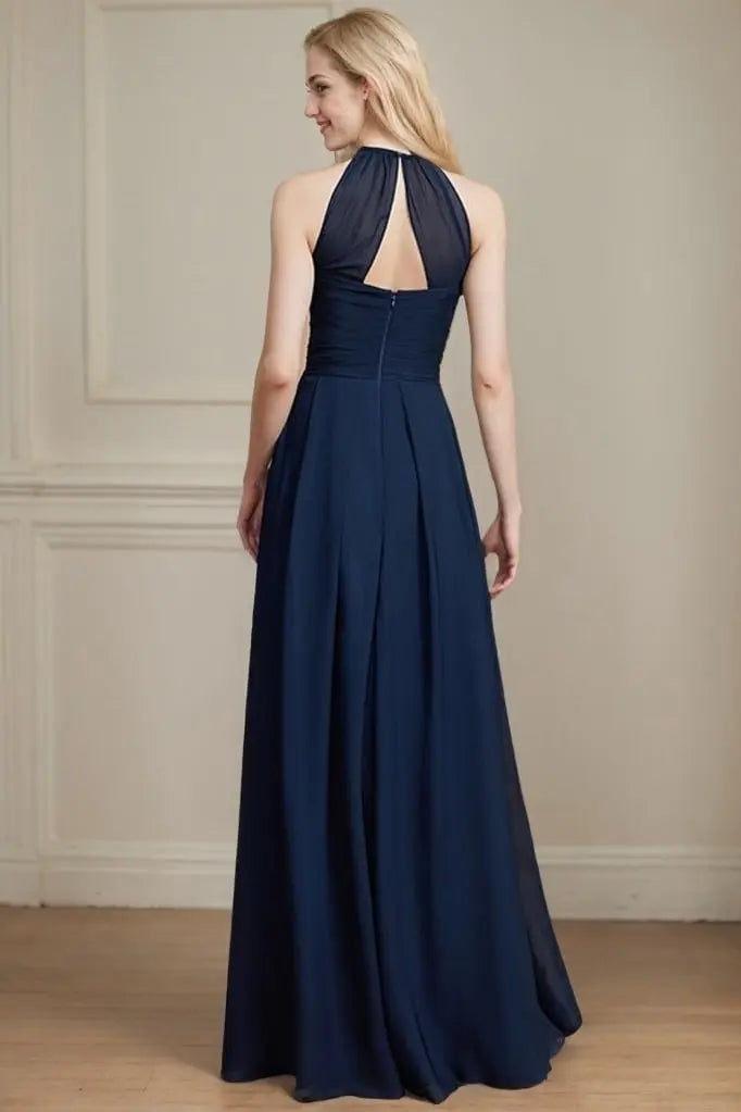 A-Line/Princess Halter Sleeveless Ruched Floor-Length Chiffon Bridesmaid Dresses