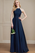A-Line/Princess Halter Sleeveless Ruched Floor-Length Chiffon Bridesmaid Dresses