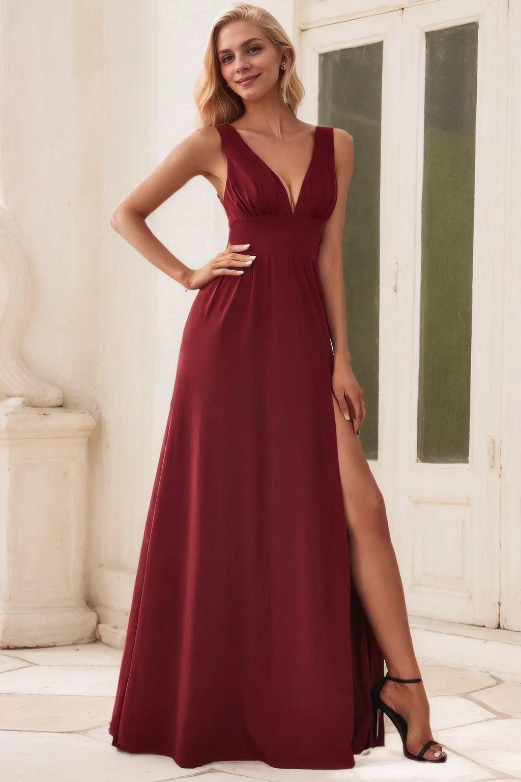 A-Line/Princess Chiffon V-neck Sleeveless Floor-Length Bridesmaid Dresses