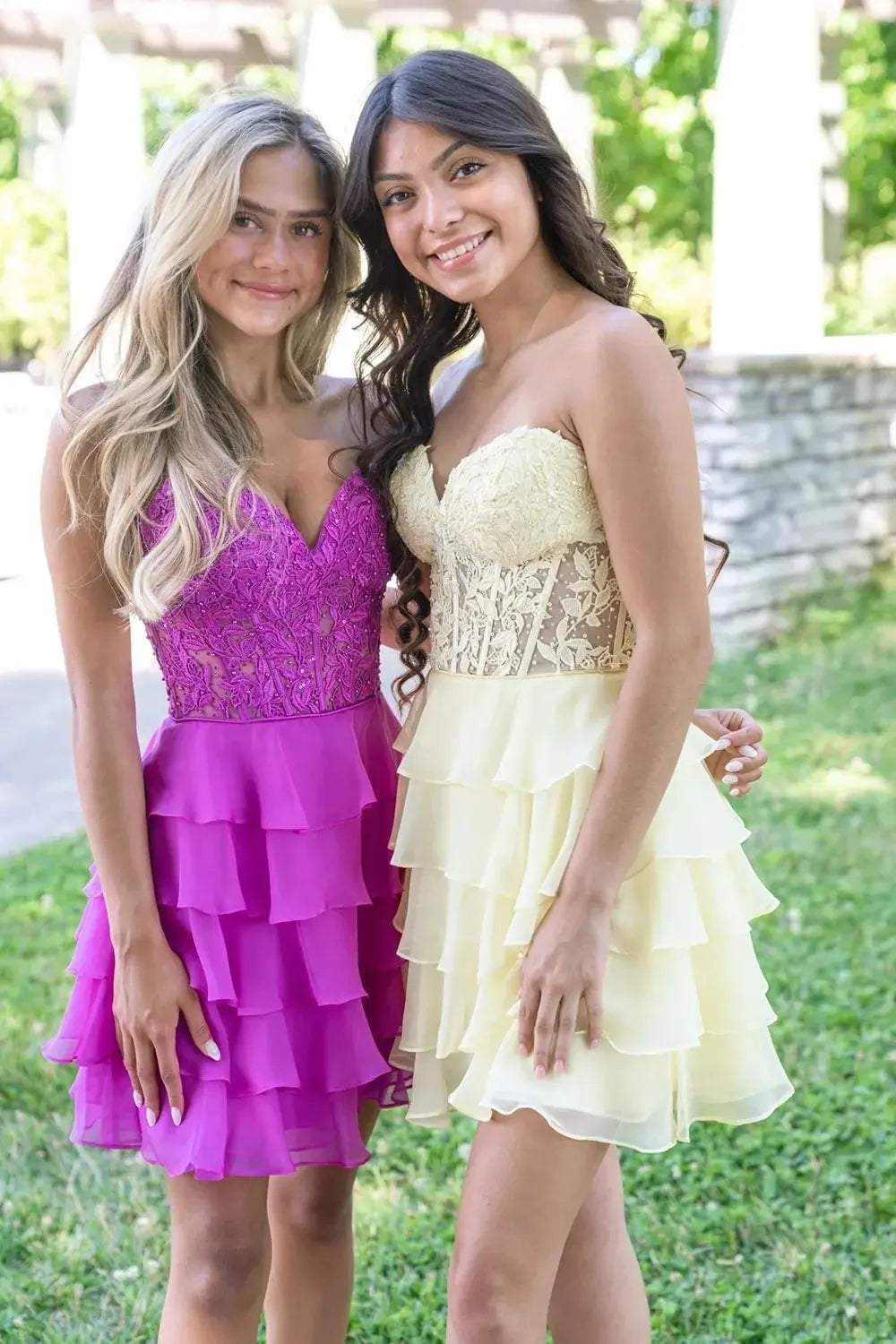 A Line Lilac Strapless Tiered Corset Short Homecoming Dress with Appliques