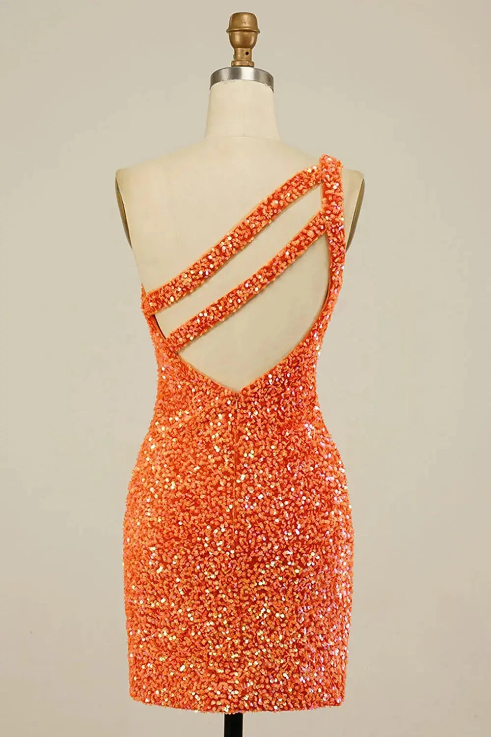 Sparkly Bodycon One Shoulder Dark Purple Sequins Short Homecoming Dress with Keyhole