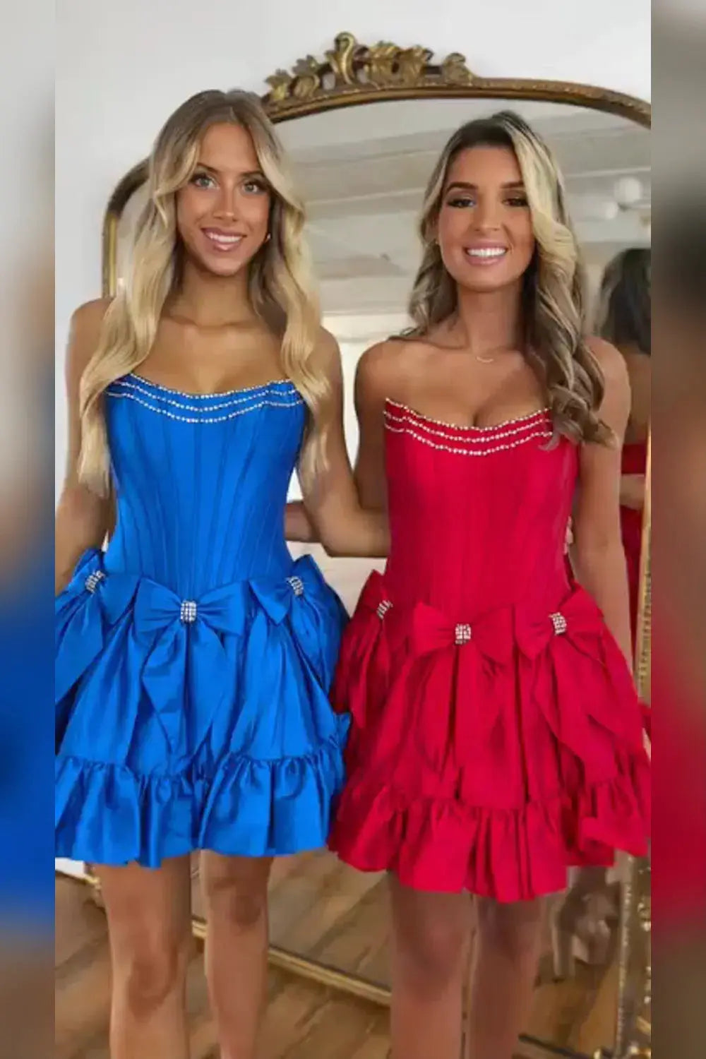 A-line Strapless Taffeta Corset Short Homecoming Dress With Beading Bows