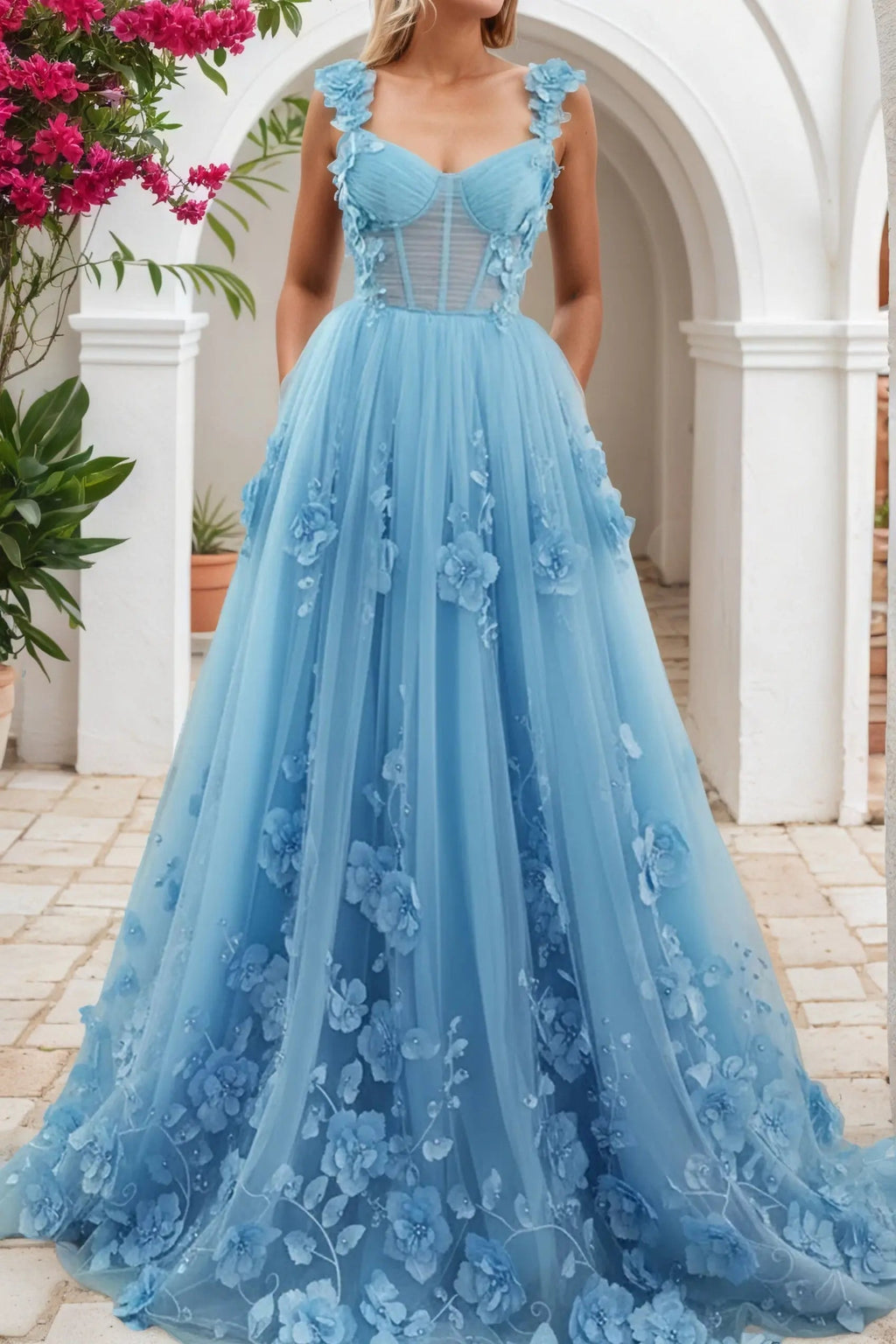 Lavender 3D Floral Lace A-Line Halter Sleeveless Long Formal Prom Dresses