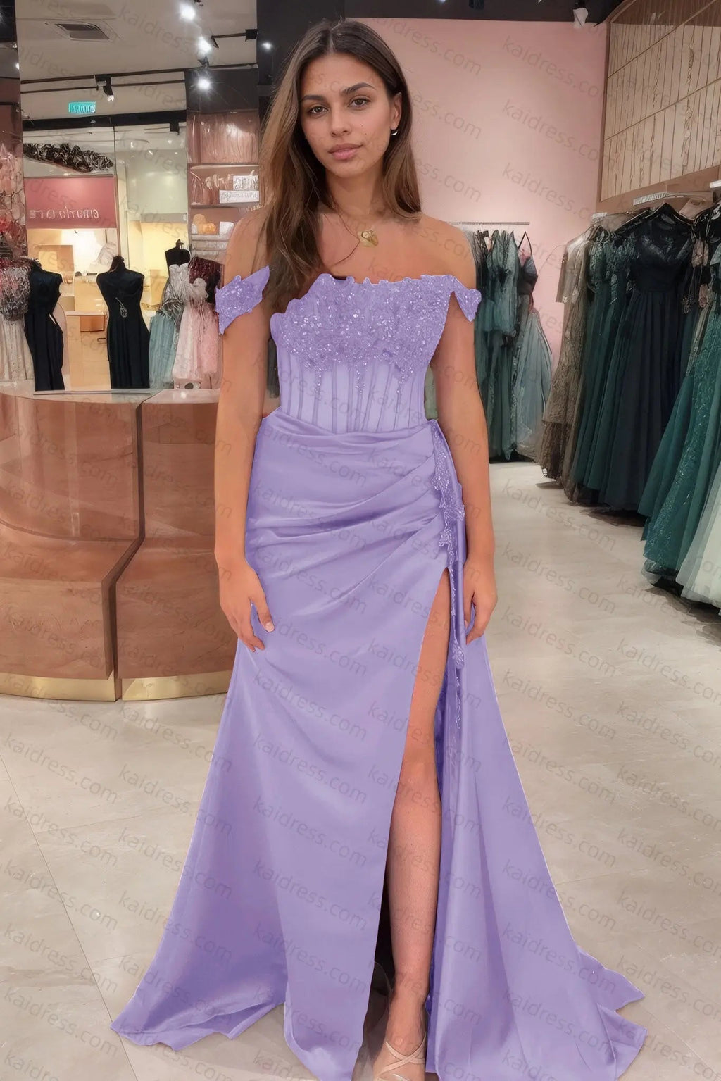 Sheath/Column Off the Shoulder Satin Beaded Prom Dress Burgundy With Appliques Prom Gown