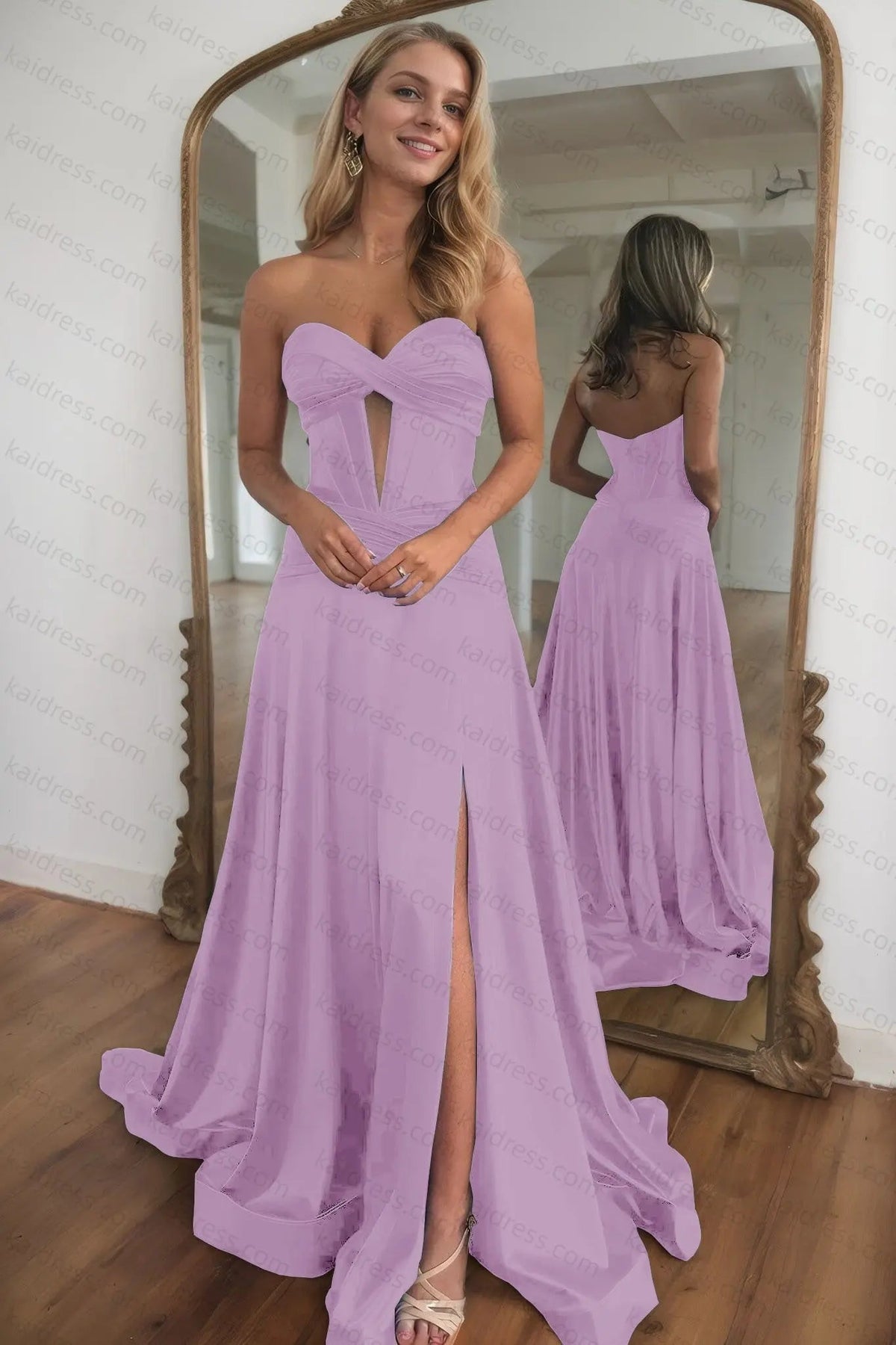 A-line Strapless Silk Long Blue Prom Dresses Elegant Evening Dress