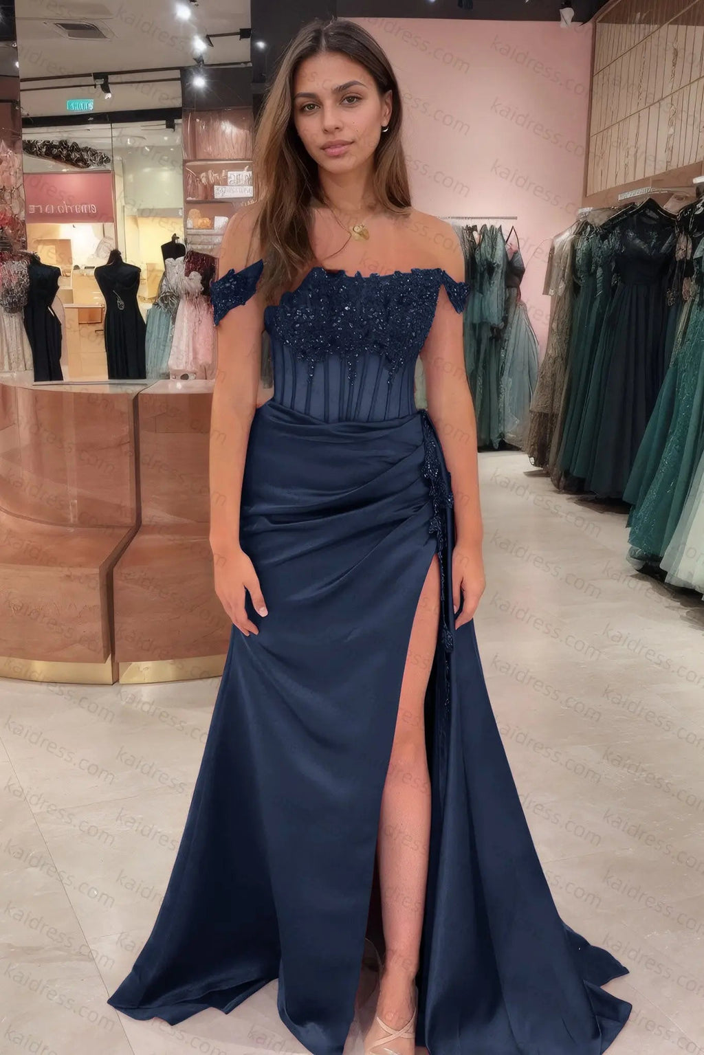 Sheath/Column Off the Shoulder Satin Beaded Prom Dress Burgundy With Appliques Prom Gown