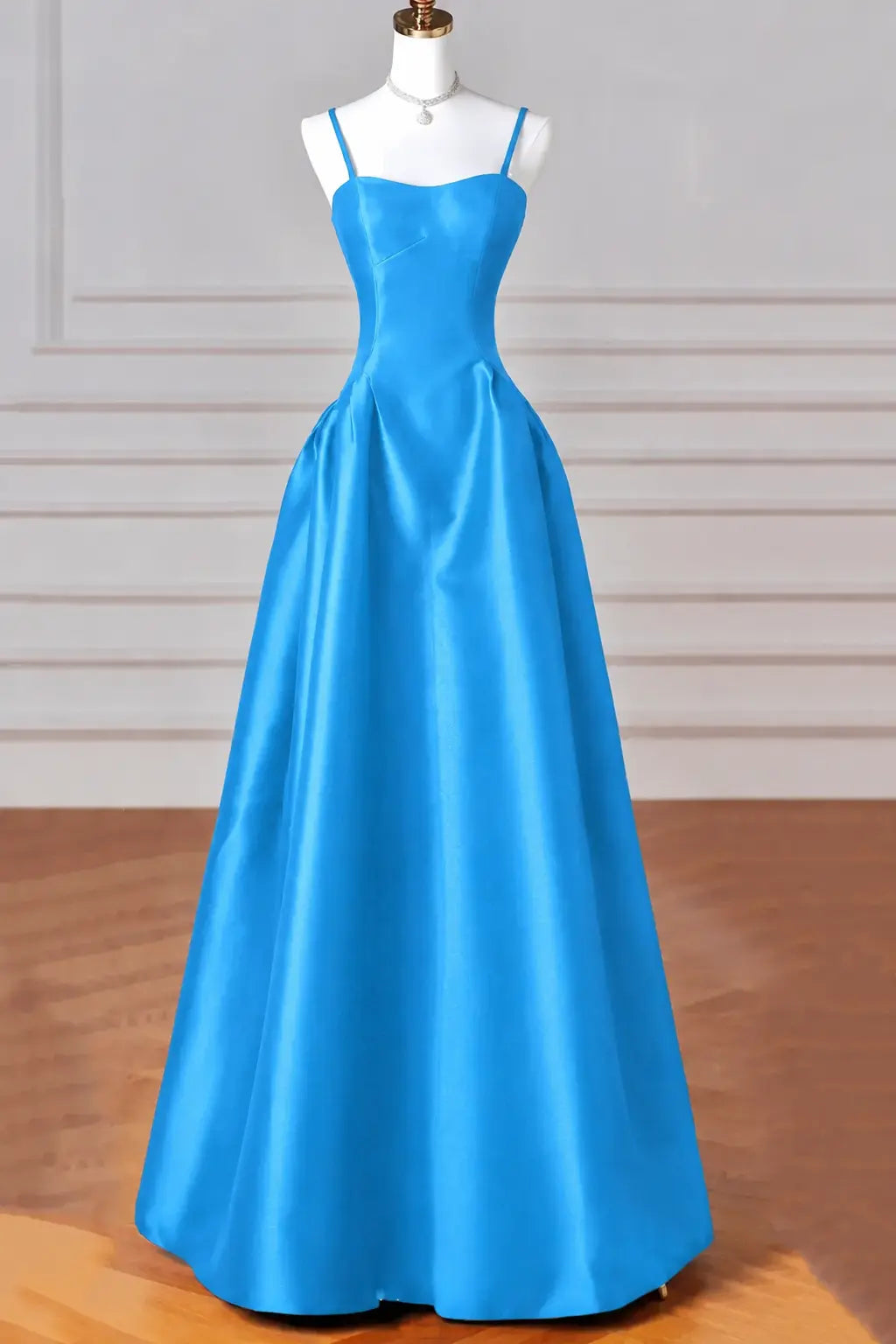 A-Line/Princess Halter Satin Sleeveless Long Prom Dress Black Prom Gown