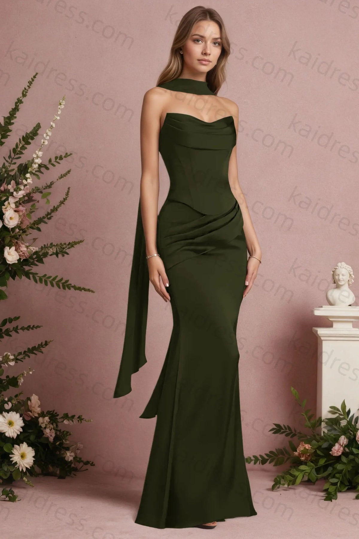 Mermaid Black Strapless Satin Long Prom Dresses Corset Evening Dresses
