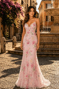 Mermaid Spaghetti Sleeveless Straps Sequins Long Prom Dress with Appliques
