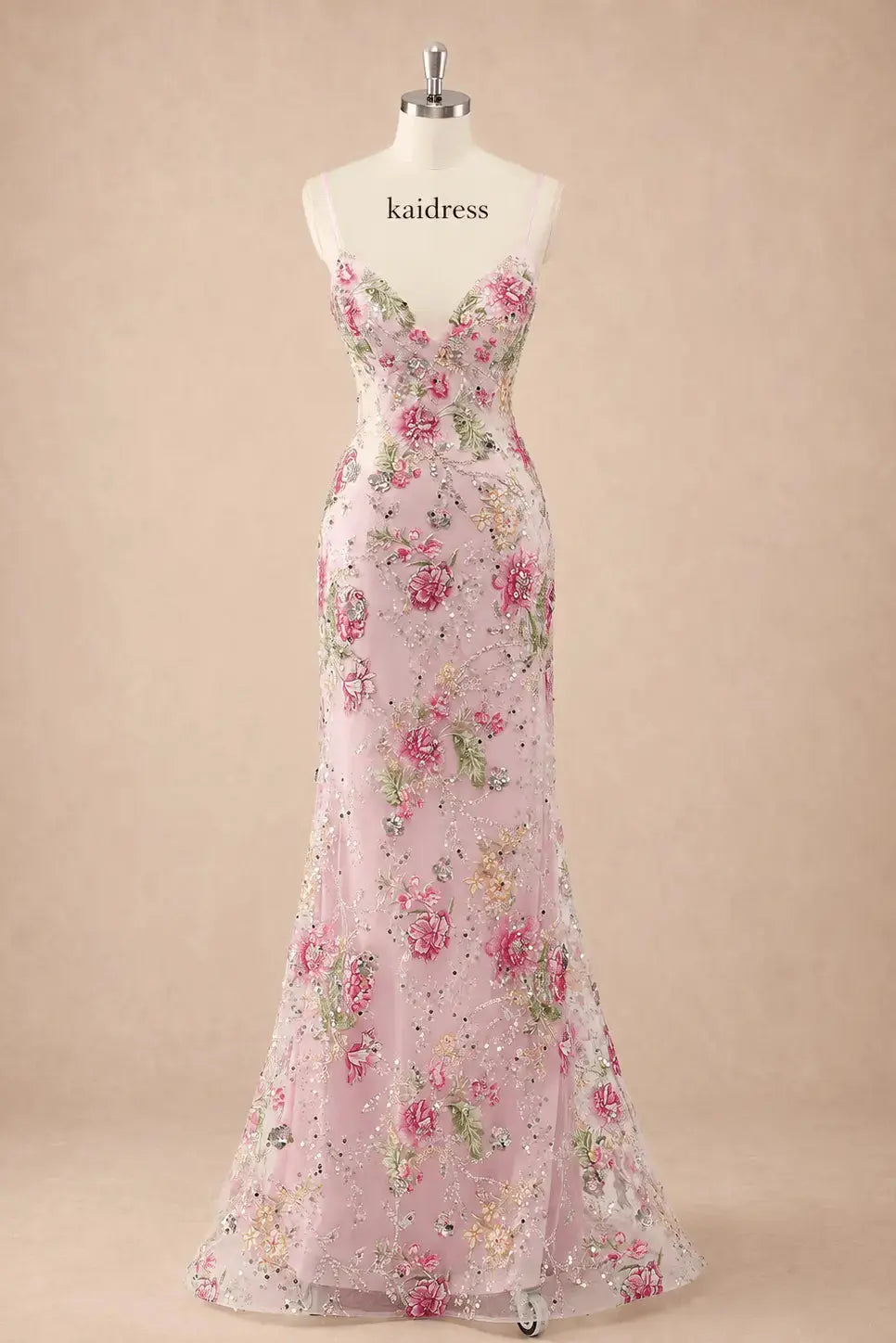 Mermaid Spaghetti Sleeveless Straps Sequins Long Prom Dress with Appliques