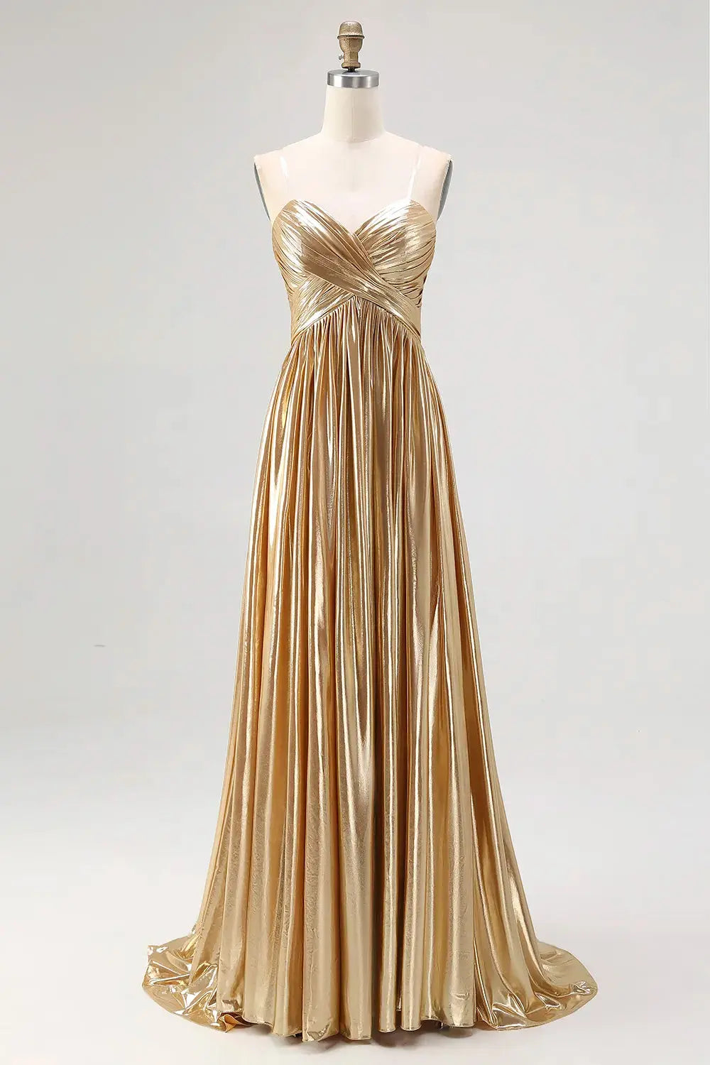 Pleats Gold Formal Prom Dresses Long Halter Princess Evening Gowns