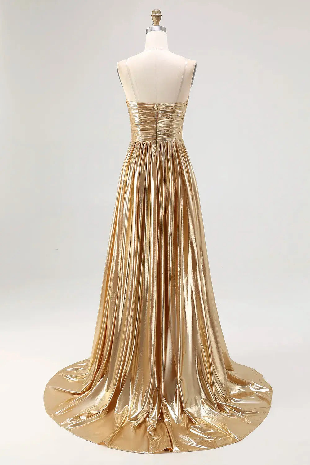 Pleats Gold Formal Prom Dresses Long Halter Princess Evening Gowns