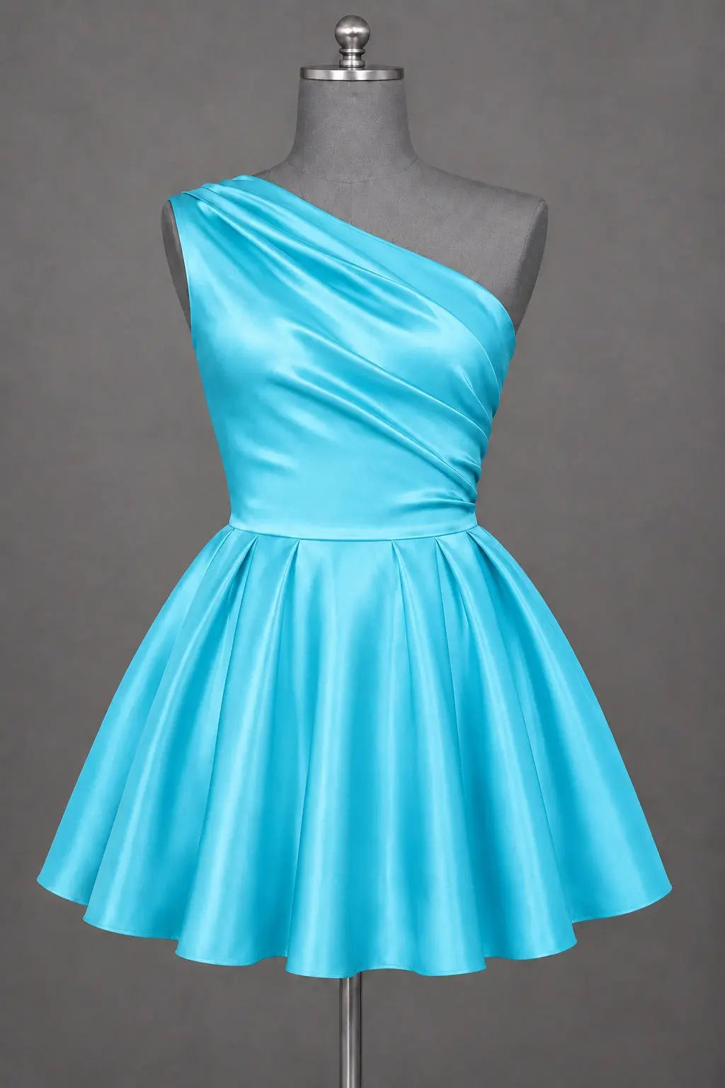White One Shoulder Satin Mini Homecoming Dress A Line Hoco Dress