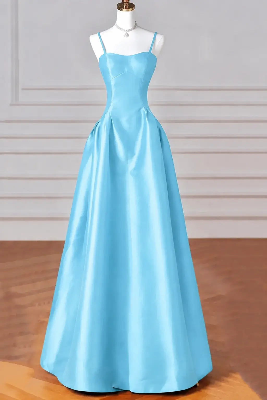 A-Line/Princess Halter Satin Sleeveless Long Prom Dress Black Prom Gown