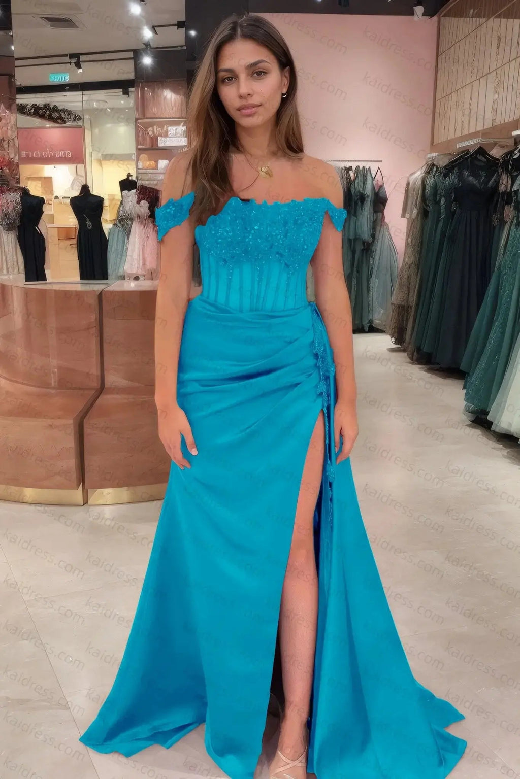 Sheath/Column Off the Shoulder Satin Beaded Prom Dress Burgundy With Appliques Prom Gown