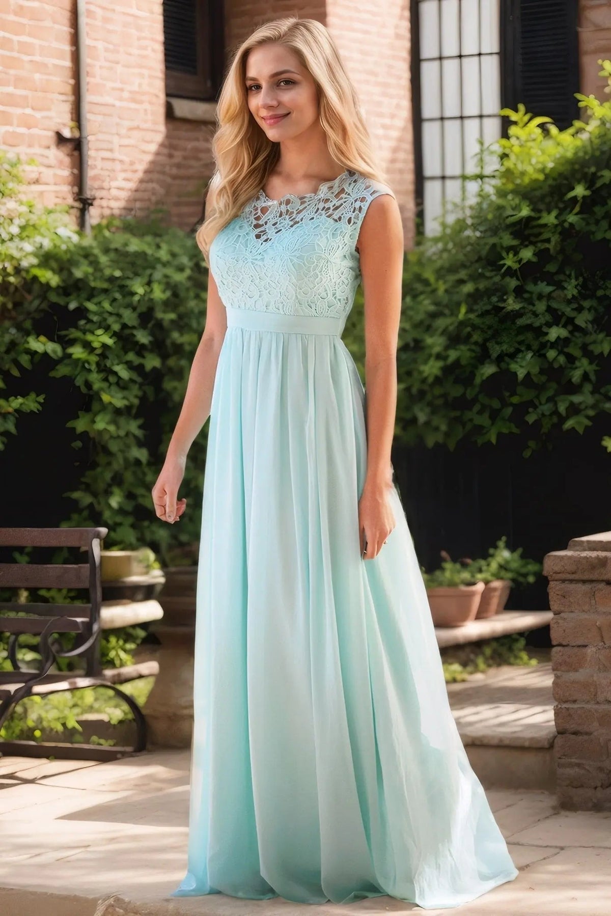 A Line Crew Neck Lace Modest Long Coral Prom Dresses Formal Evening Gowns