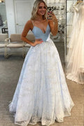 A-line Princess Sweetheart Sleeveless Tulle Satin Sweep Train Prom Dresses With Glitter