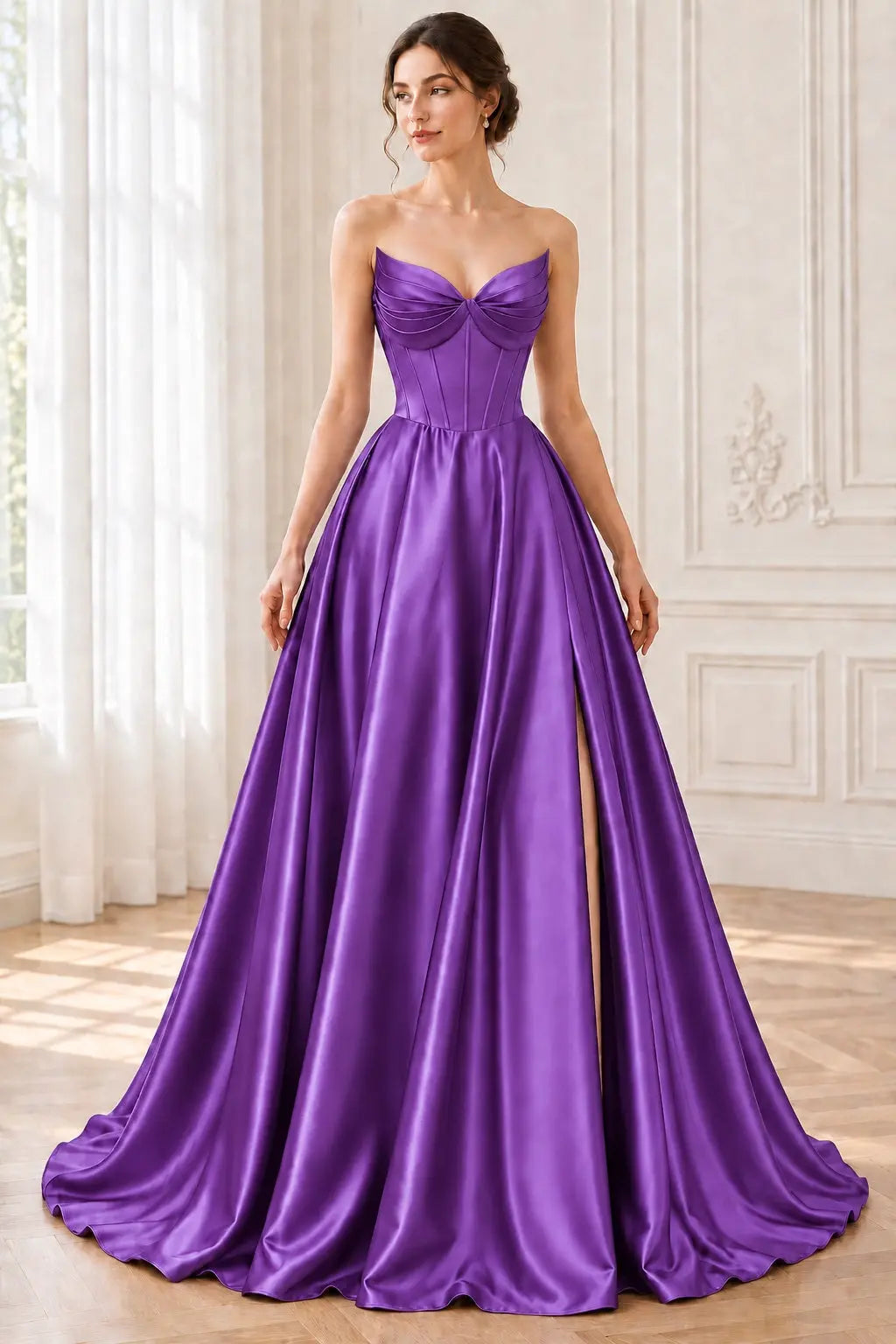 A-line Satin Formal Long Simple Sleeveless Prom Dresses with Pockets