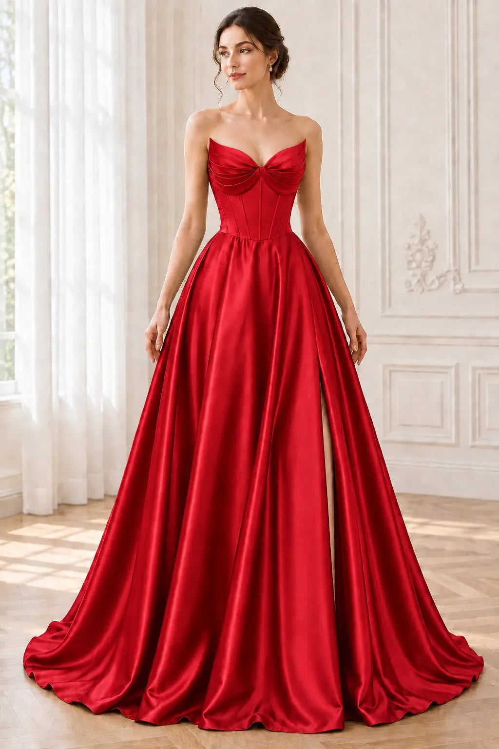 A-line Satin Formal Long Simple Sleeveless Prom Dresses with Pockets
